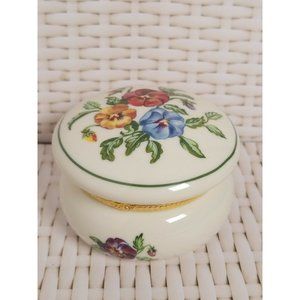 3" Porcelain Ceramic Partylite Covered Trinket Dish with Gold Plated Rim & Hinge